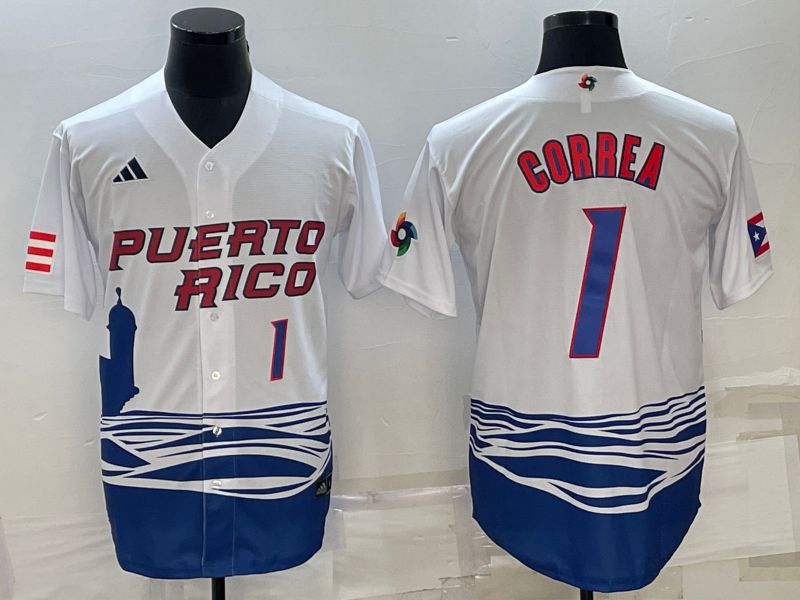 Men 2023 World Cub #1 Correa White MLB Jersey1